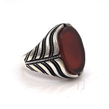 Load image into Gallery viewer, Oval Shaped Carnelian Ring in leaf veins sterling silver setting
