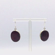 Загружайте и воспроизводите видео в средстве просмотра галереи Anyolite Ruby in Zoisite Hanging Oval Earrings in gold coated sterling silver 
