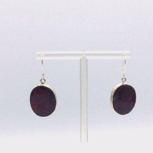 Anyolite Ruby in Zoisite Hanging Oval Earrings in gold coated sterling silver 