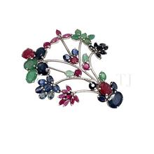 Cargar imagen en el visor de la galería, Multi-gems flower shaped brooch in sterling silver
