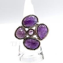 Load image into Gallery viewer, Amethyst faceted flower shape ring in sterling silver
