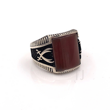 Load image into Gallery viewer, two crossed swords carnelian silver ring
