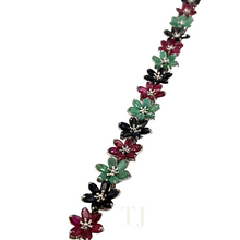 Load image into Gallery viewer, Multi-gems flower bracelet in sterling silver
