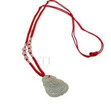 将图片加载到图库查看器，Burmese Jade Figure Pendant with red silk string with small jade beads
