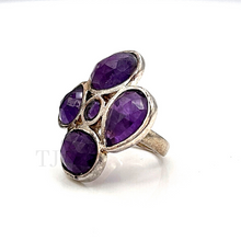 将图片加载到图库查看器，Amethyst faceted flower shape ring in sterling silver
