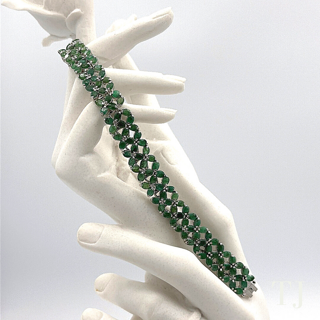 Emerald sterling silver bracelet in floral design