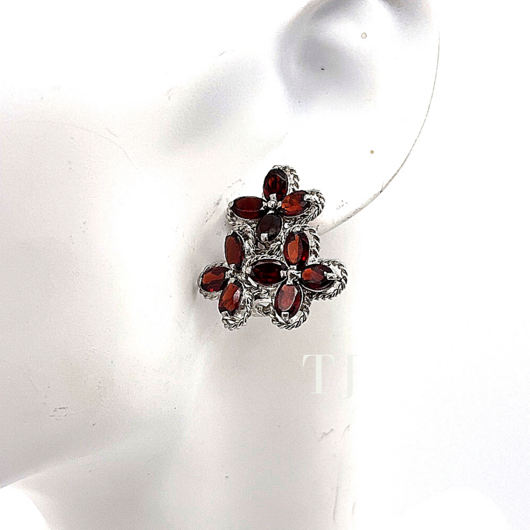 Triple flower garnet earrings