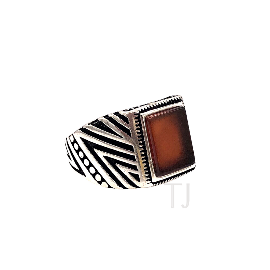 Square Carnelian Ring in Sterling Silver