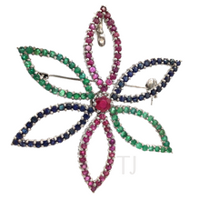 Загрузить изображение в средство просмотра галереи, Multi-gems flower Brooch in Sterling Silver
