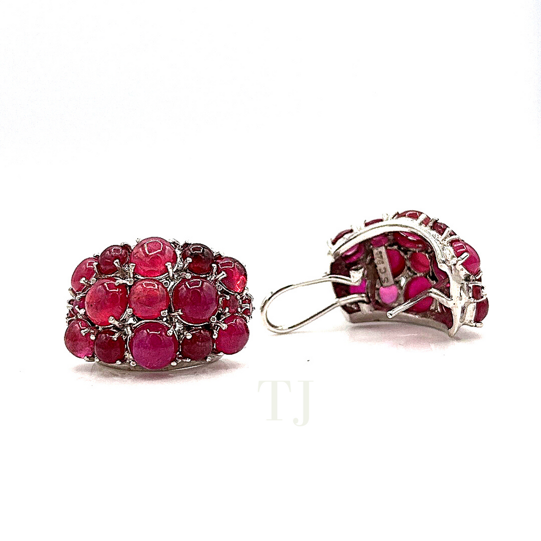 Ruby carbochon earrings in sterling silver