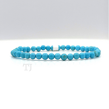 Cargar imagen en el visor de la galería, Blue Turquoise Bead Bracelet with elastic string, 4 mm
