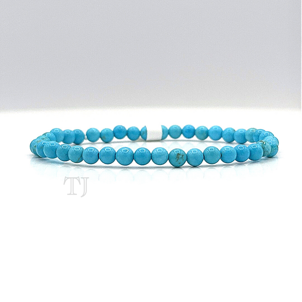 Blue Turquoise Bead Bracelet with elastic string, 4 mm
