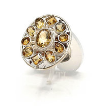 Load image into Gallery viewer, Citrine faceted cut stones in flower shaped sterling silver ring
