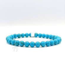 Cargar imagen en el visor de la galería, Blue Turquoise Bead Bracelet with elastic string, 6 mm
