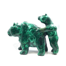 将图片加载到图库查看器，手工雕刻的孔雀石 2 只小熊雕像
