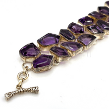 Cargar imagen en el visor de la galería, High Quality Amethyst Faceted cut stones bracelet in sterling silver with clasp
