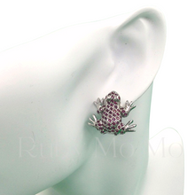 Load image into Gallery viewer, Frog ruby earrings in sterling silver
