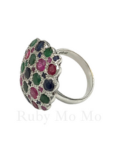 Cargar imagen en el visor de la galería, Multi-gemstones square ring in sterling silver
