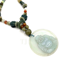 Cargar imagen en el visor de la galería, Smiling Buddha Jadeite Necklace in string
