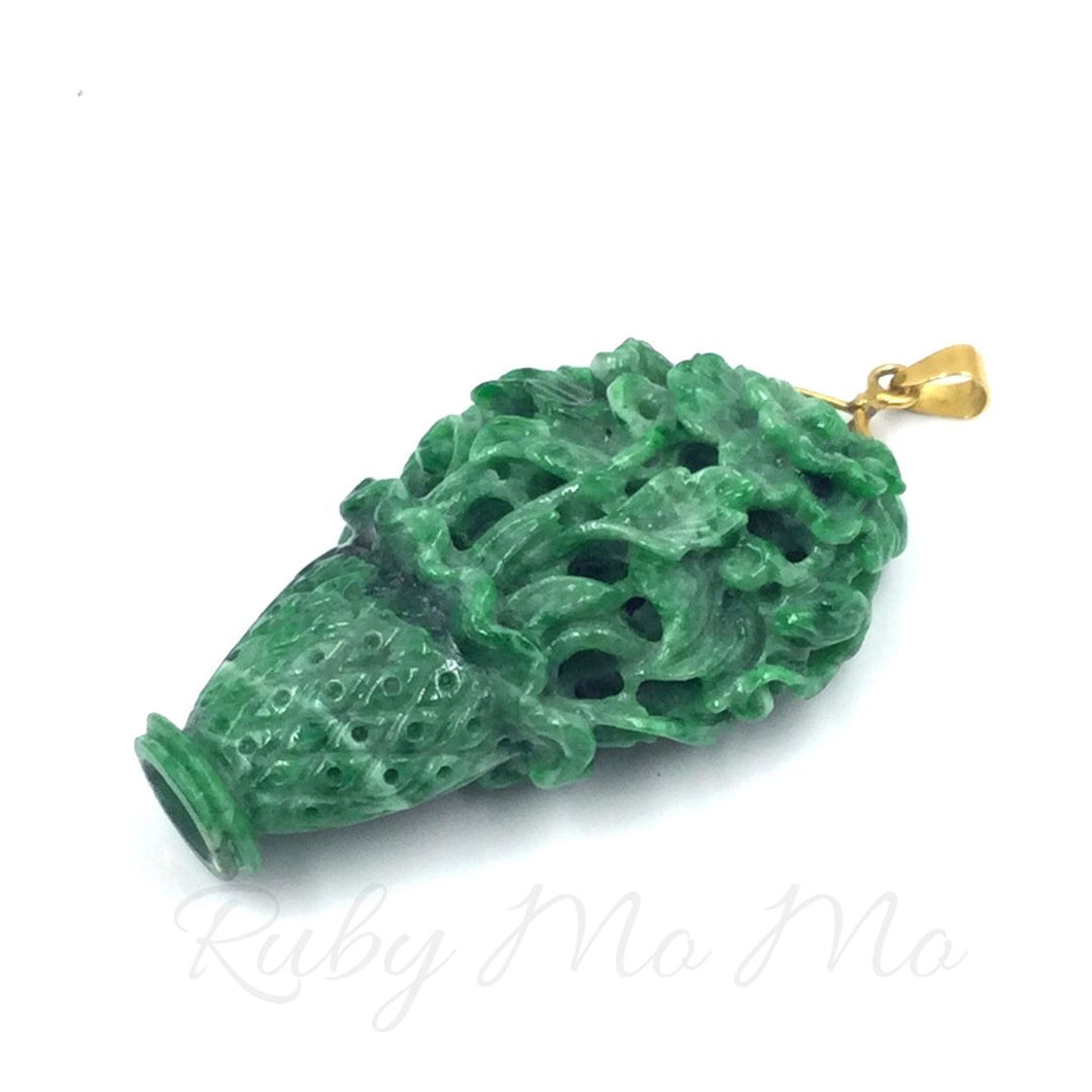 Hand-carved flower basket made with Burmese AAA Quality Jade