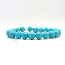 Cargar imagen en el visor de la galería, Blue Turquoise Bead Bracelet with elastic string, 8 mm
