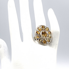 Load image into Gallery viewer, Citrine faceted cut stones in flower shaped sterling silver ring
