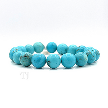 Загрузить изображение в средство просмотра галереи, Blue Turquoise Bead Bracelet with elastic string, 10 mm
