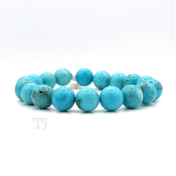 Blue Turquoise Bead Bracelet with elastic string, 10 mm