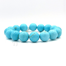 Загрузить изображение в средство просмотра галереи, Blue Turquoise Bead Bracelet with elastic string, 12 mm
