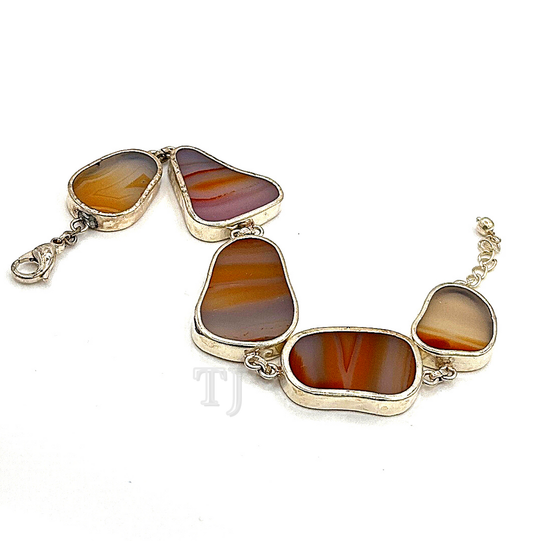 Flat Agate Stone Bracelet in sterling silver