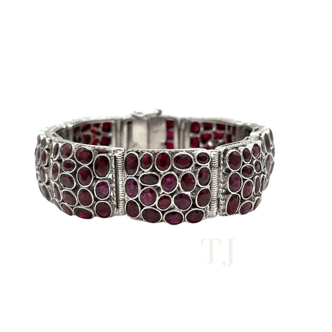 Squared shaped burmese ruby bracelets in sterling silver