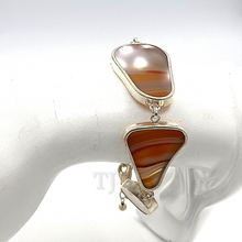 Load image into Gallery viewer, A doll wearing Flat Agate stone bracelet in sterling silver
