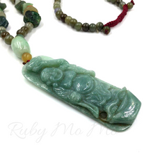 Load image into Gallery viewer, Chinese god xi xian hand-carved Burmese Jade pendant and necklace AA quality
