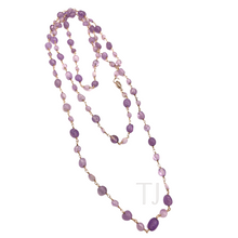 Load image into Gallery viewer, Amethyst Extra Long Necklace in sterling silver gold coated
