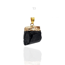 将图片加载到图库查看器，Black Tourmaline Raw gold dipped pendant
