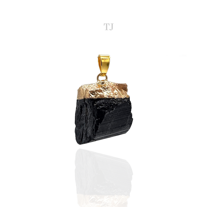 Black Tourmaline Raw gold dipped pendant