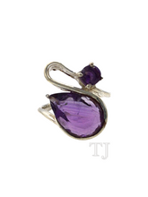 Load image into Gallery viewer, Swan shaped amethyst sterling silver ring
