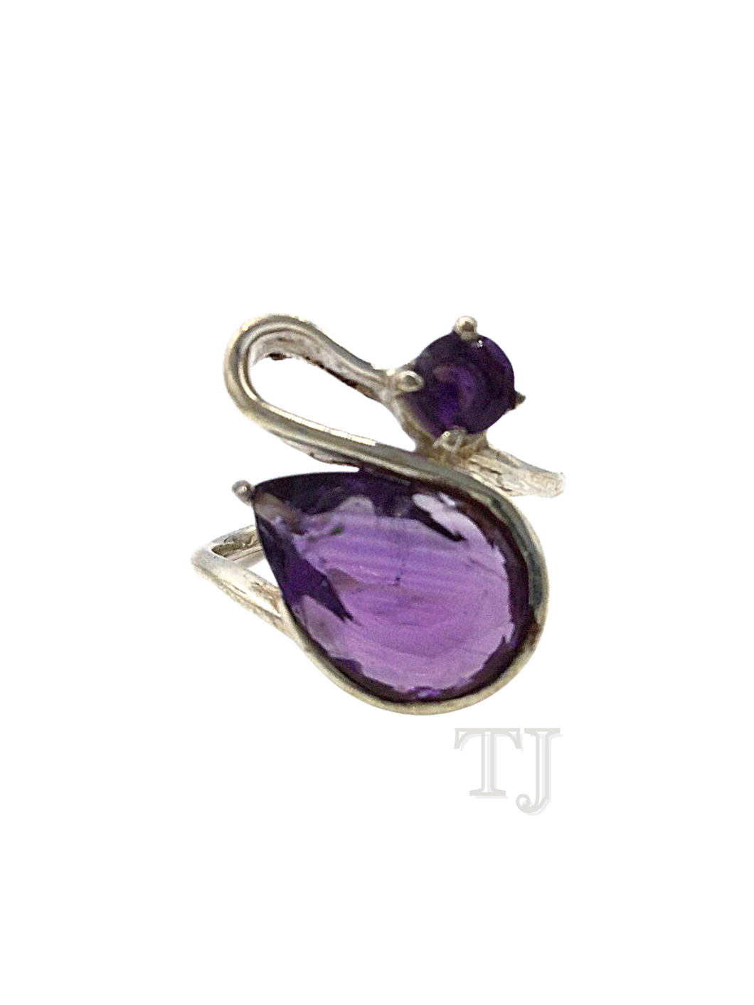 Swan shaped amethyst sterling silver ring