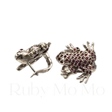 Load image into Gallery viewer, Frog ruby earrings in sterling silver
