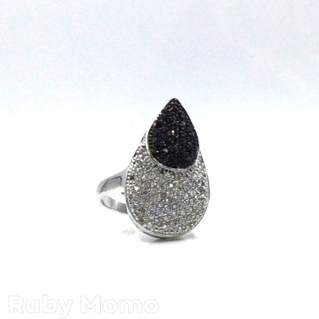 Black Onyx with Diamonique Ring in sterling silver