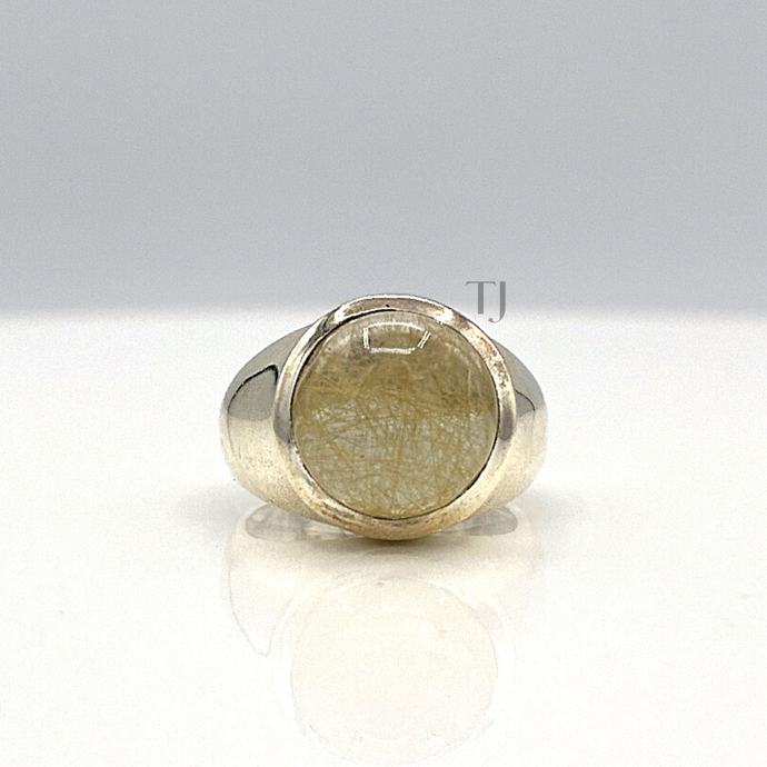 Rutilated Quartz Cabochon Ring in sterling silver