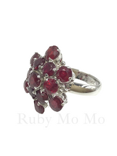 Load image into Gallery viewer, Snowflake shaped ruby ring in sterling silver
