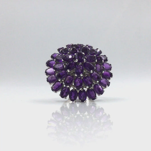 360 video of Amethyst triple layered floral ring in sterling silver