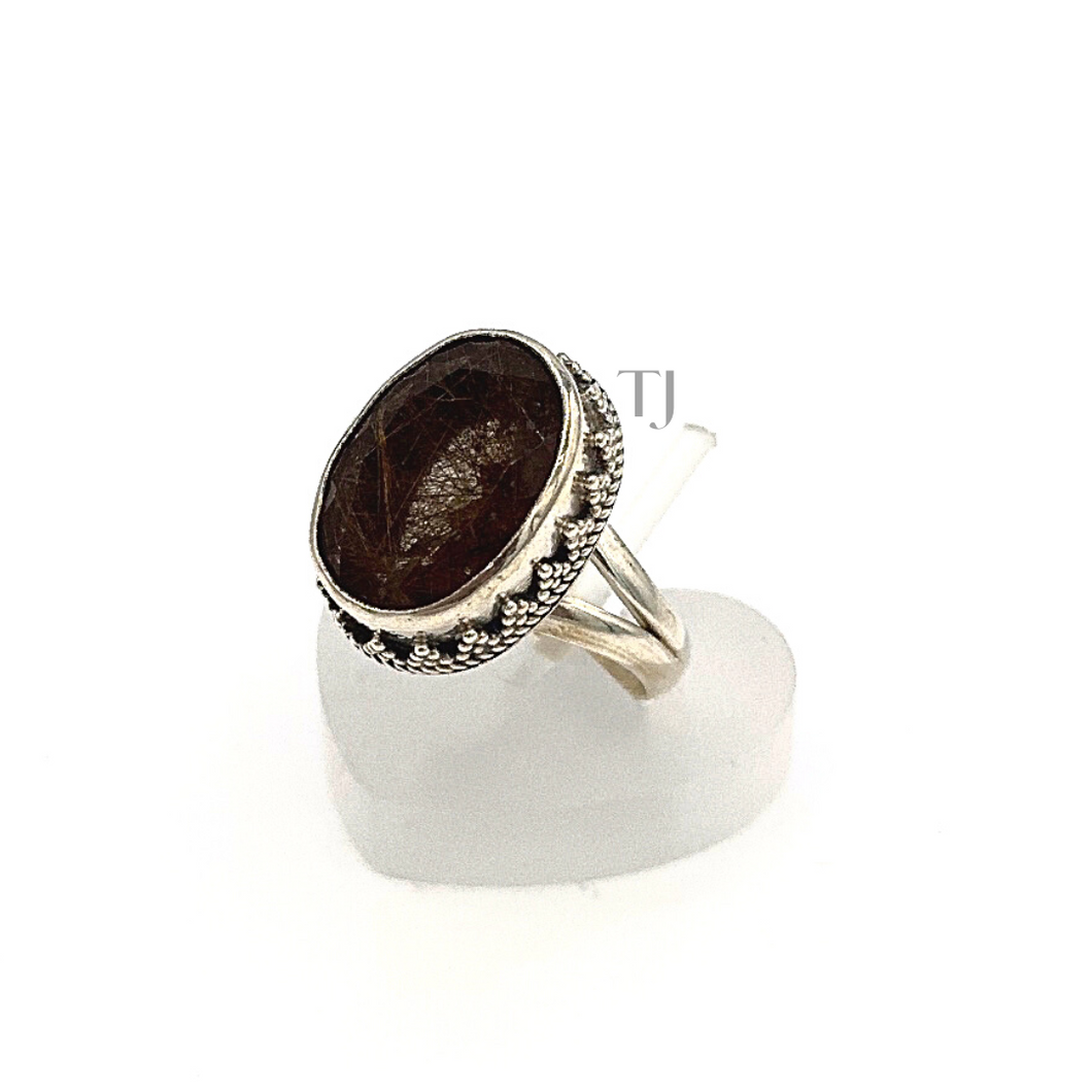 Rutilated Quartz Antique Ring in Sterling Silver