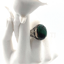 Load image into Gallery viewer, Malachite ring in antique silver setting
