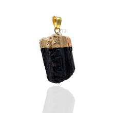 将图片加载到图库查看器，Black Tourmaline Raw gold dipped pendant
