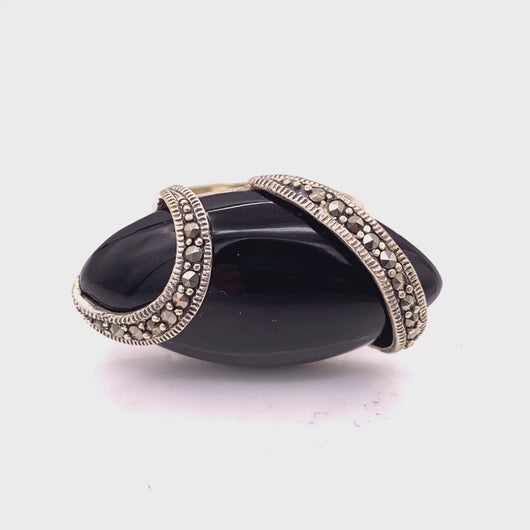 360 view of Black Onyx Oval Wrap with Diamonique Ring in Sterling Silver