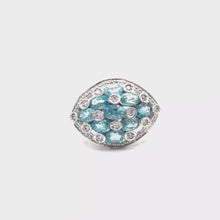 Load and play video in Gallery viewer, 360 view of Aquamarine stones in sterling silver setting ring with diamonique
