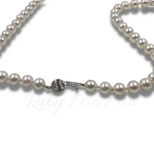 Load image into Gallery viewer, Closer view of Akoya Pearl Necklace with 14 k White gold clasp
