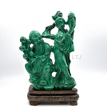 Cargar imagen en el visor de la galería, Shou Xing Malachite Sculpture (Qing Dynasty)
